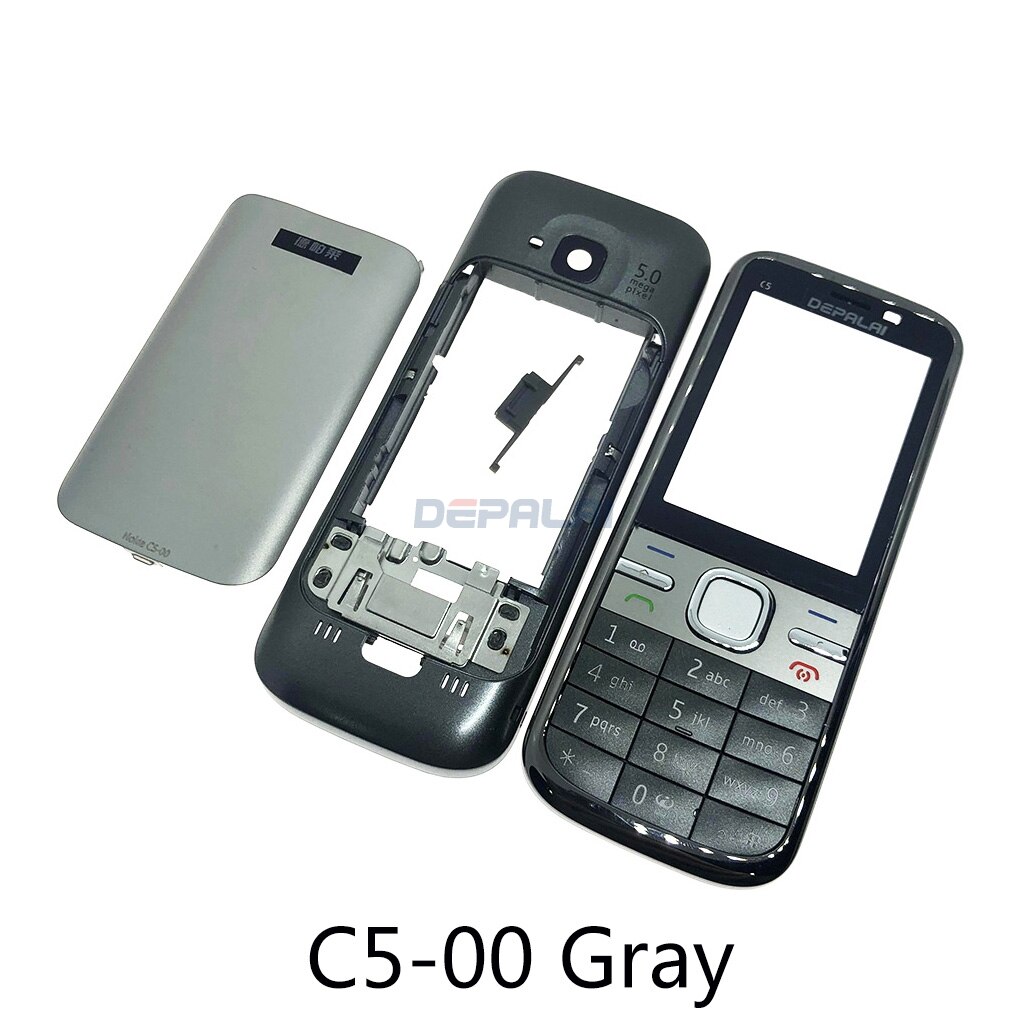 For Nokia c5-00 C5 E52 Housing Front Faceplate Frame Cover Case+Back cover/battery door cover+Keypad: C5-00 Gray