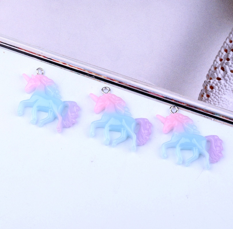 10pcs Dreamlike Unicorn Resin Charms For Earring Necklace Pendants Connector Findings Korean Cute Keychain Key Diy Accessory