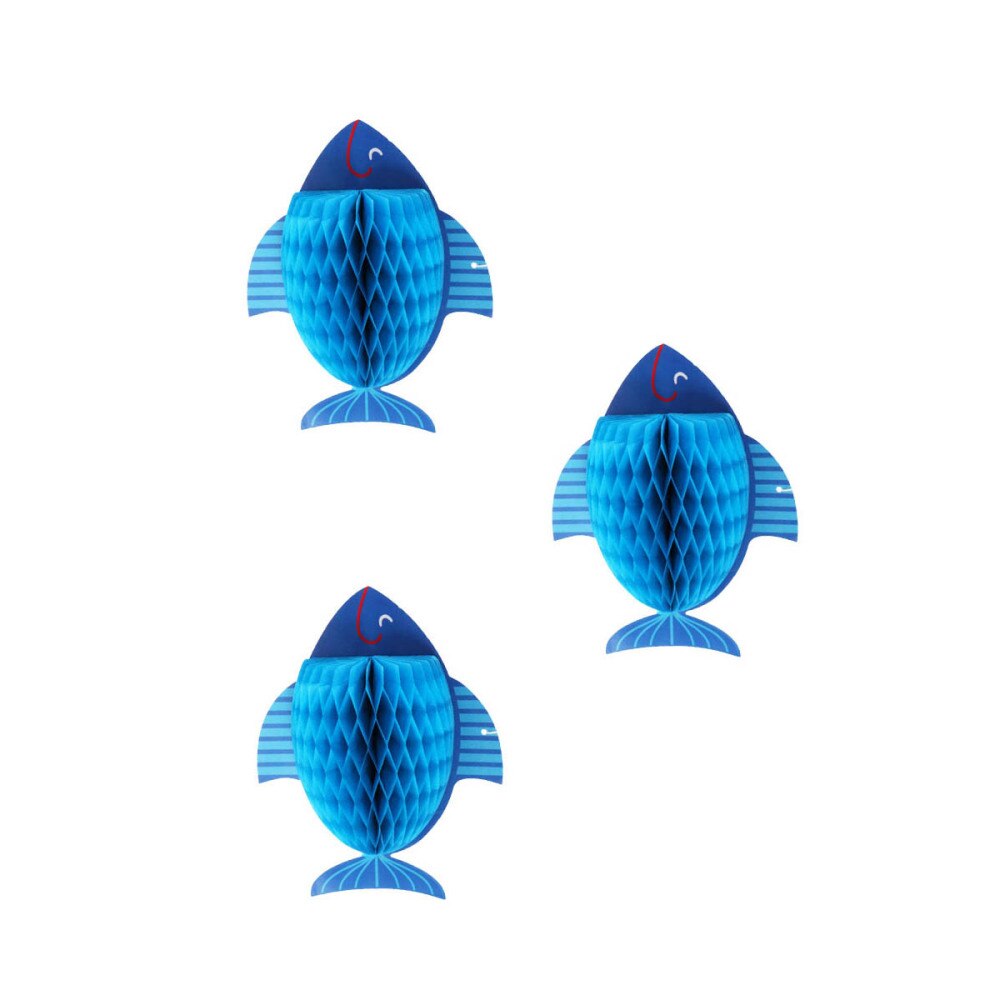 3 sztuk kreatywny 3D w kształcie ryby papieru kulki o strukturze plastra miodu wykwintne papier dekoracyjny kule kwiatowe impreza kieszonkowe dzieci (niebieski): niebieski