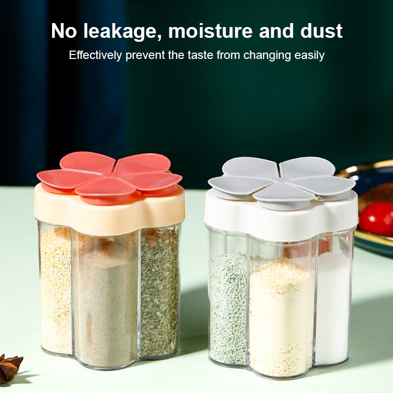 Vijf In Een Transparante Spice Doos Combinatie Kruiden Jar Keuken Specerij Opslag Container Zout Fles Kruiden Gereedschap
