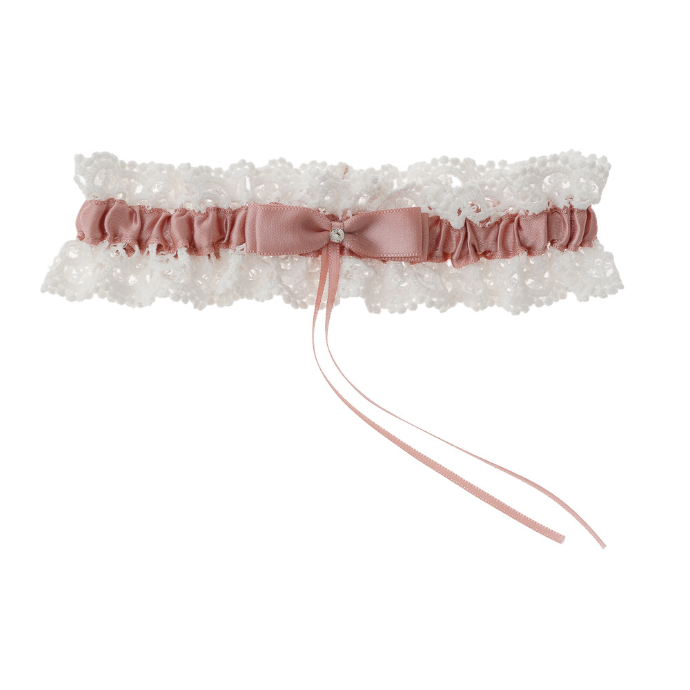 Kleurrijke bruiloft kousenband bruids douche bruid aandenken kant bloemen strass boog sexy vrouwen been kousenband dij ring dij kousenband: Khaki