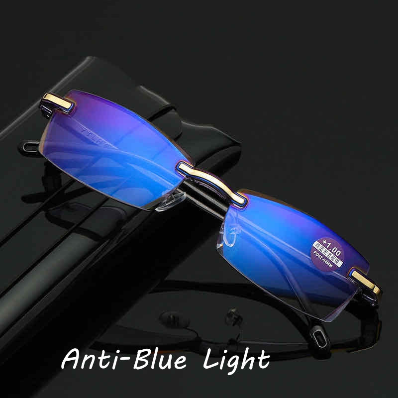 Gafas de lectura con dioptrías, gafas sin montura, gafas de para hombres y mujeres, gafas graduadas antiluz azul, lentes de descanso, gafas para ordenador