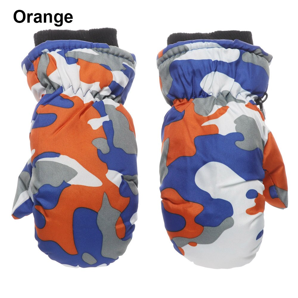 Children Kids Winter Warm Solid Color Gloves Boy Girls Ski Long-sleeved Mitten Windproof Waterproof Thicken Warm Gloves: 2-orange