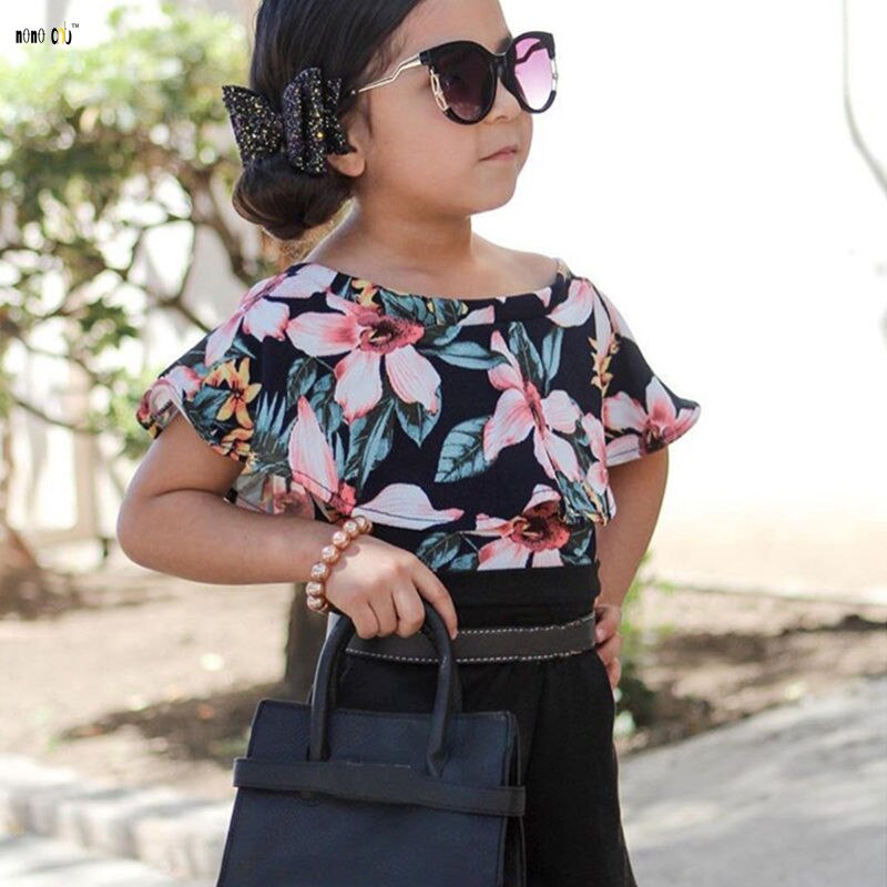 Children Clothing Kids Girls Overalls Summer Short Sleeve Ruffles Floral Printed Overall Girl Jumpsuits 3 4 5 6 7 8 Years