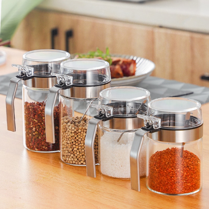 Glas køkken krydderi flaske stor diameter paprika salt peber krydderier arrangør krukke madlavning krydderi beholder tilbehør