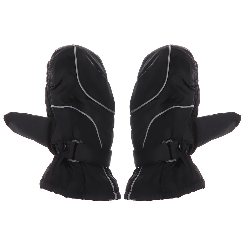 Children Kids Winter Warm Solid Color Gloves Boy Girls Ski Long-sleeved Mitten Windproof Waterproof Thicken Warm Gloves: 1-black