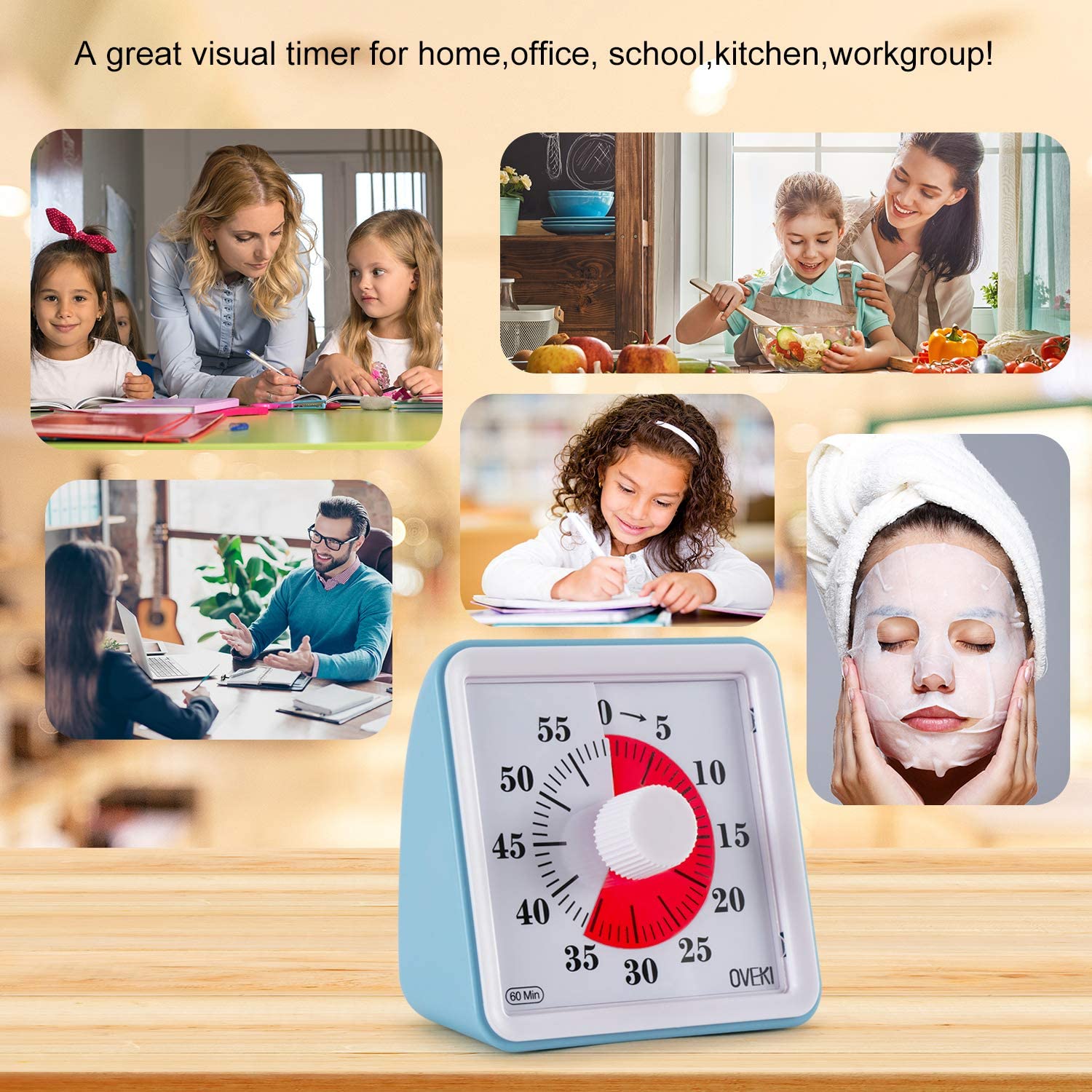 OVEKI 60 Minutes Visual Analog Timer Silent Countdown Clock Time Management Tool For Kids Adults Safe Durable Study Timer Blue