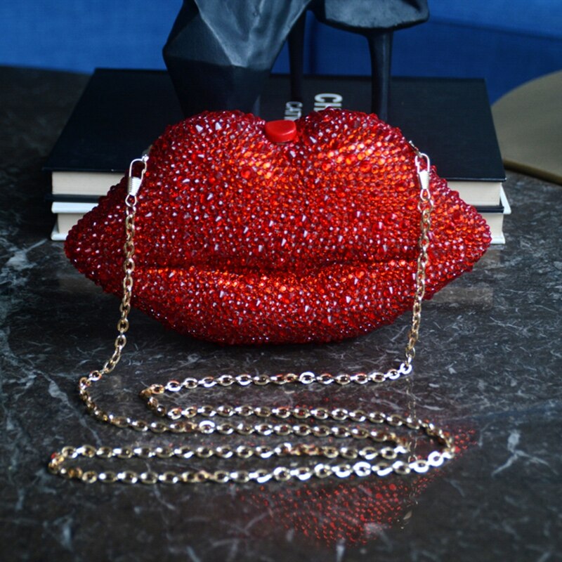 Damen-dinnertasche mit roten lippen, umhängetasche, bankett-schultertasche mit kette für damen