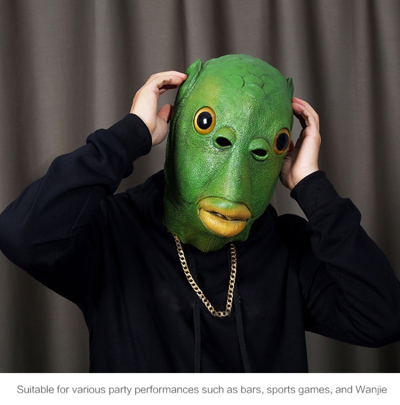 Masque en Latex de poisson vert amusant, masque de fête unisexe bizarre, masques en caoutchouc doré, masques réalistes