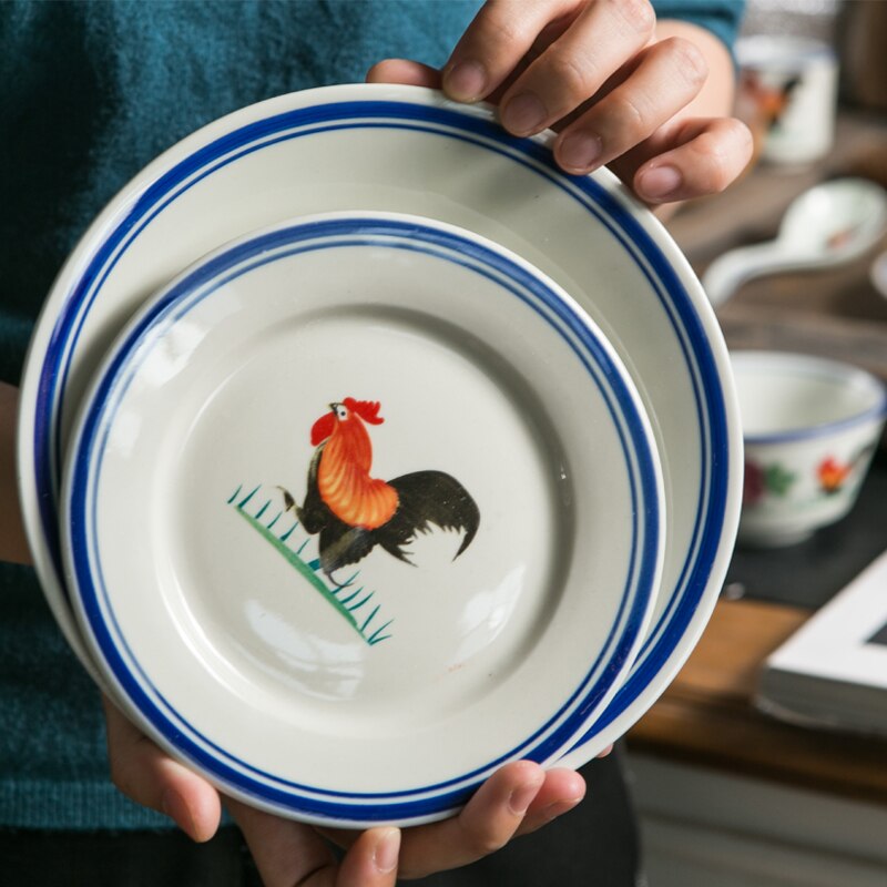 Grand coq rouge bol en céramique assiette cuillère, ensemble pour restaurants combinaison de vaisselle à domicile