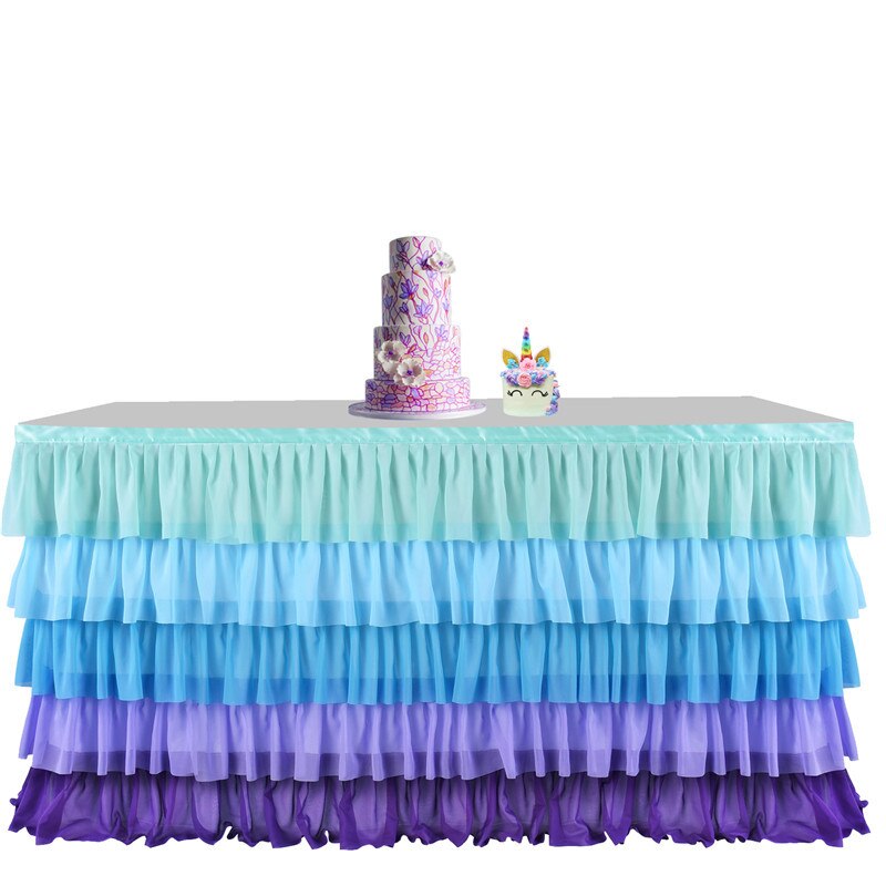 5 schicht Tisch Felsen für Heimat Party Geschirr Tisch Dekoration Ballettröckchen Tüll Bunte Tabelle Felsen für Hochzeit Baby Dusche: 14FT  4.27mx0.77m / Multi Blau