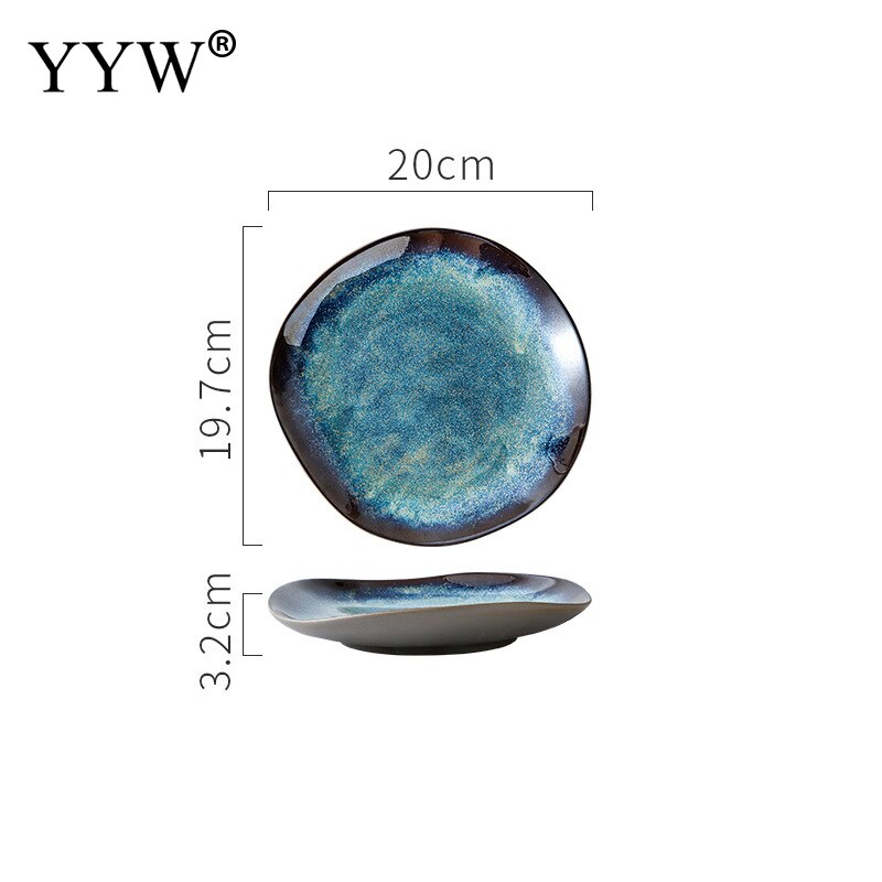 2 unids/lote horno vajilla de cerámica vidriada cambiante Ramen de forma Irregular plato aperitivo de la placa de la cena de porcelana vajilla conjunto: 10