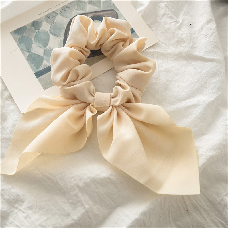 Kvinnor håraccessoarer hår scrunchie rosetter hästsvanshållare hårband godis färg rosett knut scrunchy flickor hårslipsar: Beige