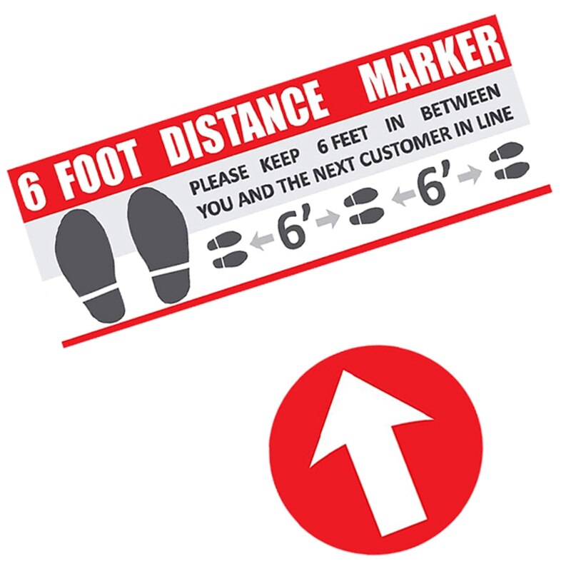5Pcs/Lot Social Distancing Keep 6 Feet Distance Marker Decal Reflective Stickers for Market Shop Floor Decals