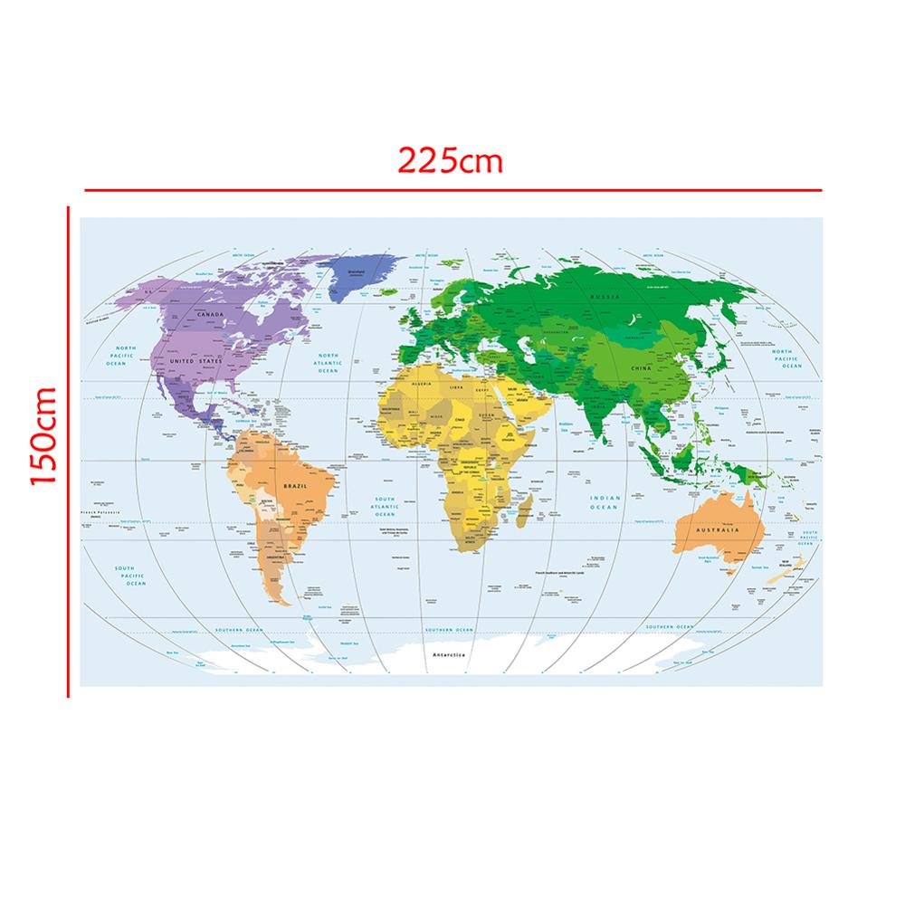 150x225cm Non-woven World Map Mercator Projection Without National Flags For Education And Culture