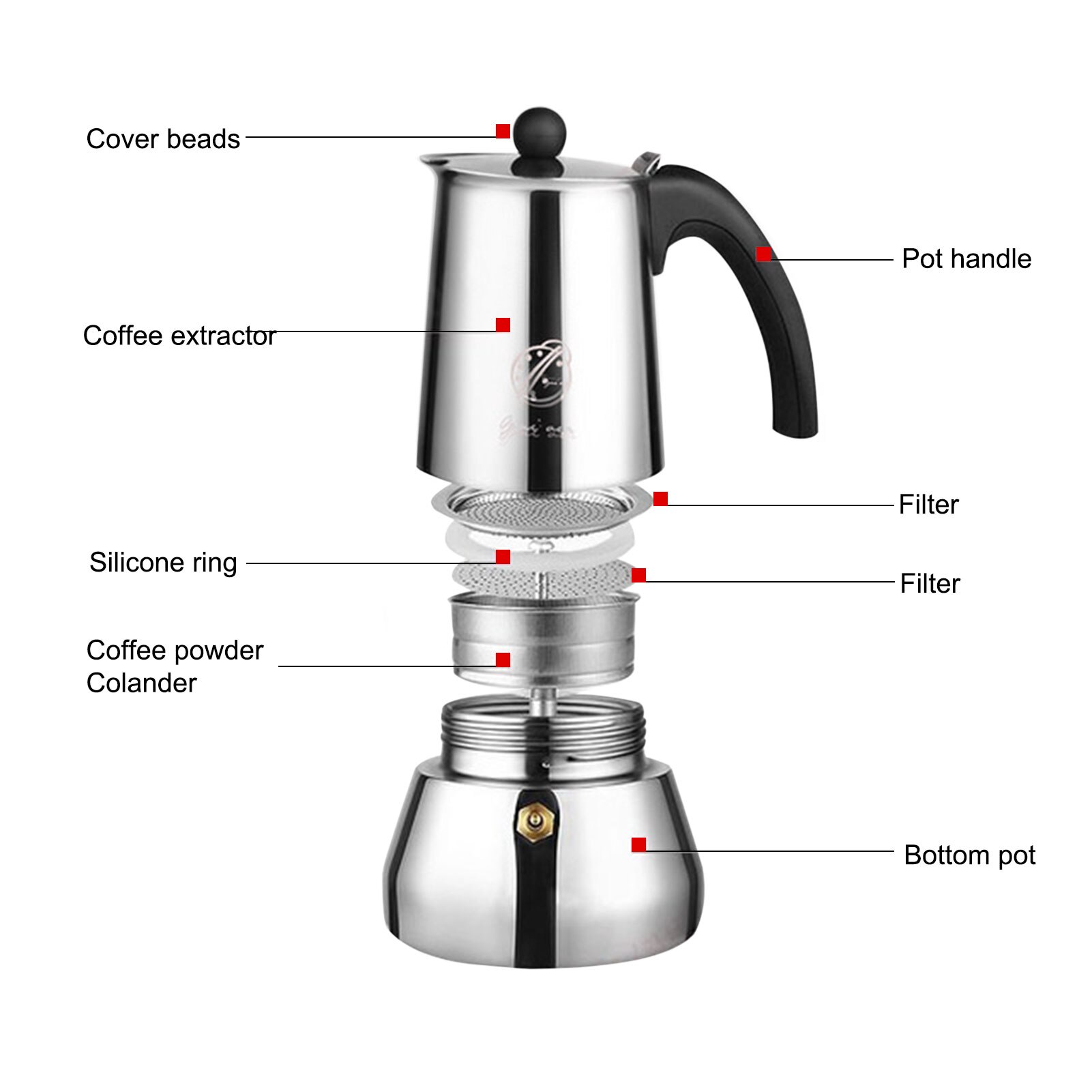 200/300Ml Rvs Koffiezetapparaat Percolator Pot Aluminium Koffie Machine
