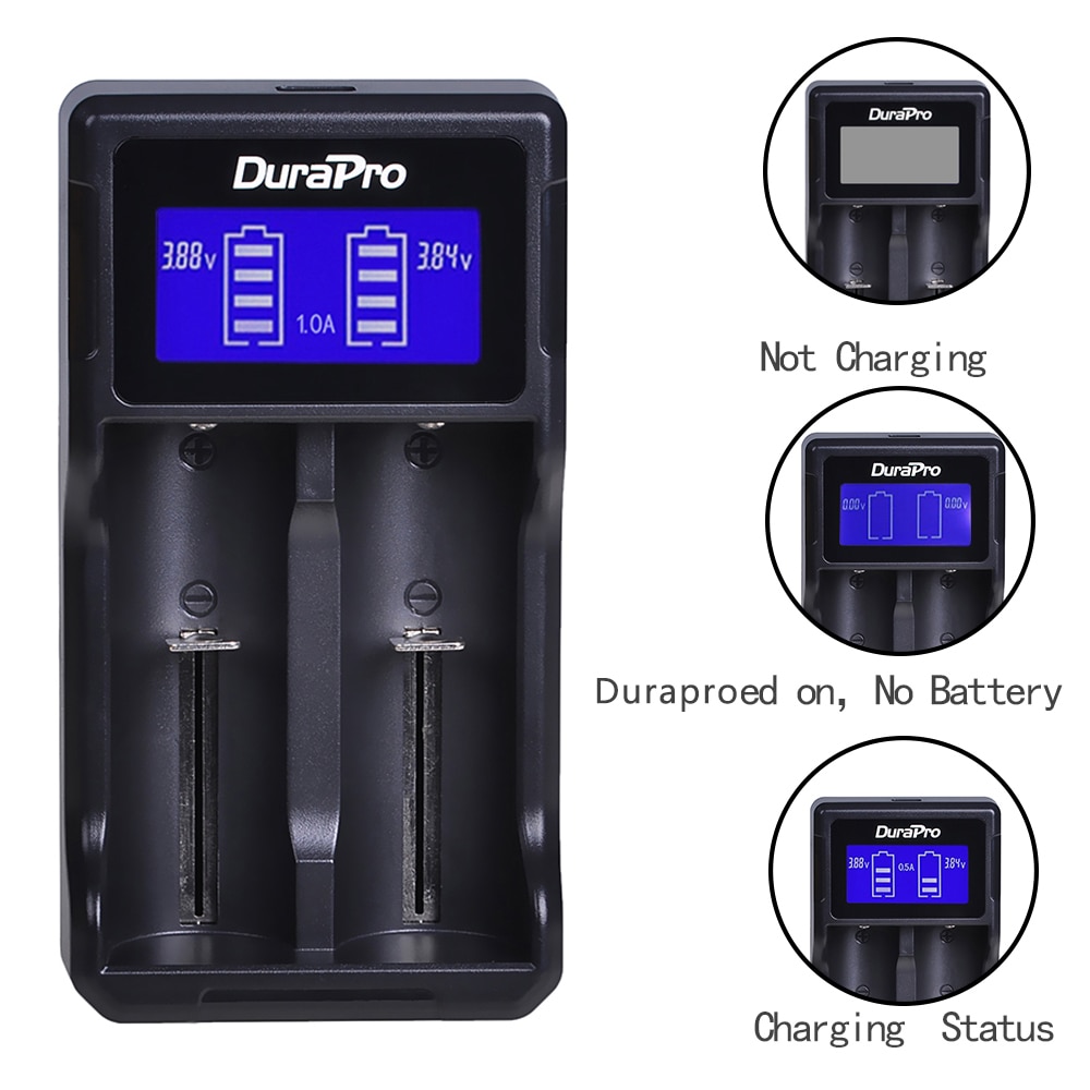 Durapro LCD USB Dual Battery Charger voor 26650 22650 18650 18490 18350 17670 17500 16340 (RCR123) 14500 10440 EEN AA AAA Li-Ion