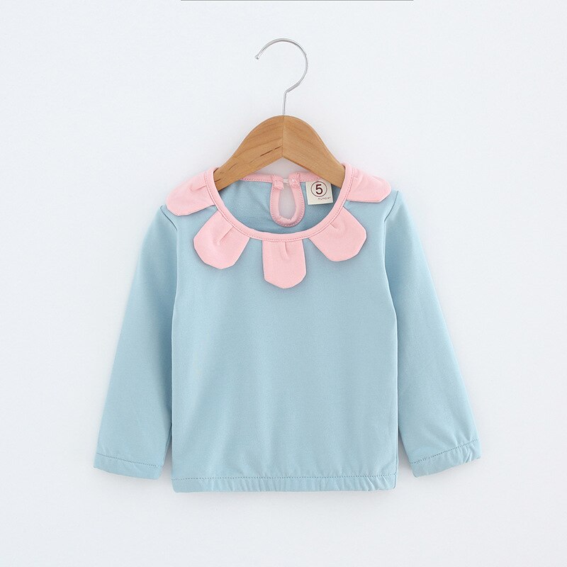 lente herfst Meisjes pop kraag dieptepunt T-shirt lange mouwen kinderkleding overhemd baby meisjes doek: Sky Blue / 18m