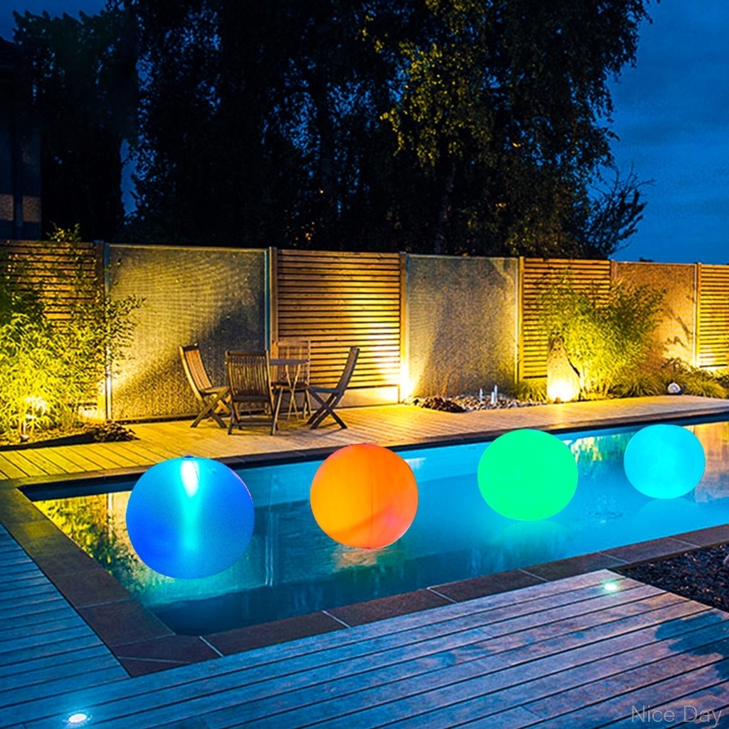 Blå oppustelig flydende boldbassin solcellelamper med fjernbetjening hængbar led vandtæt til swimmingpool  my13 20 dropship