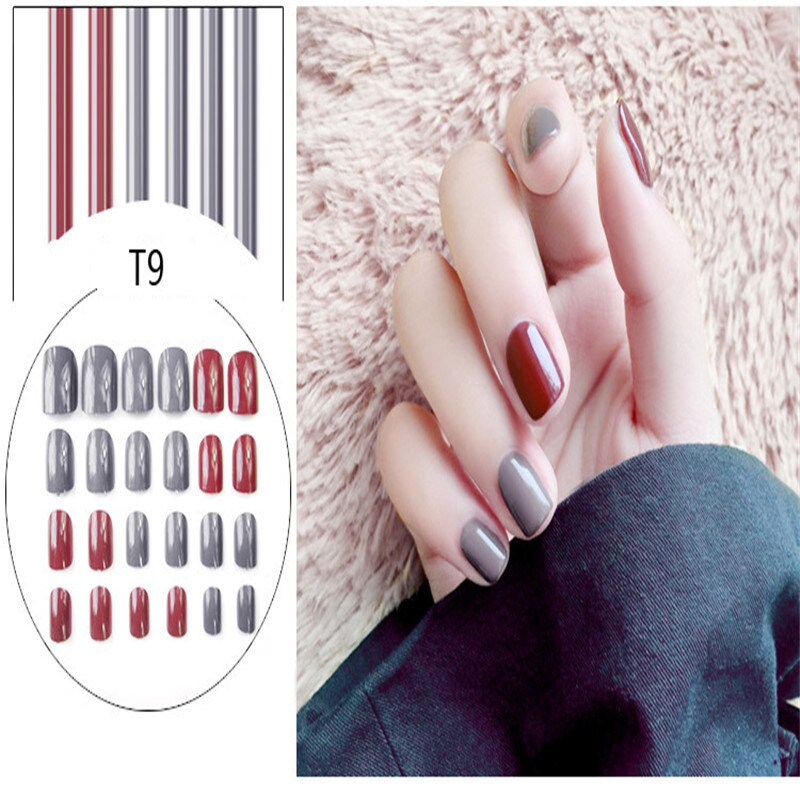 2019 nowy 24 sztuk/1 zestaw sztuczne nietrzeźwy eleganckie wino czerwony gradient sztuczne paznokcie akrylowe sztuczne paznokcie dla ozdoba robić paznokci przepych: 03