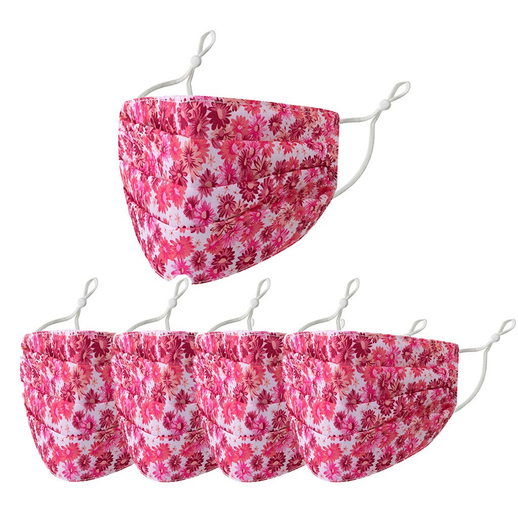 5/3Pcs Ski Fasemask Adults Reusable Floral Print Breathable Mascarillas Cotton Washable Fase Maskes Balaclava Cap Hat: J