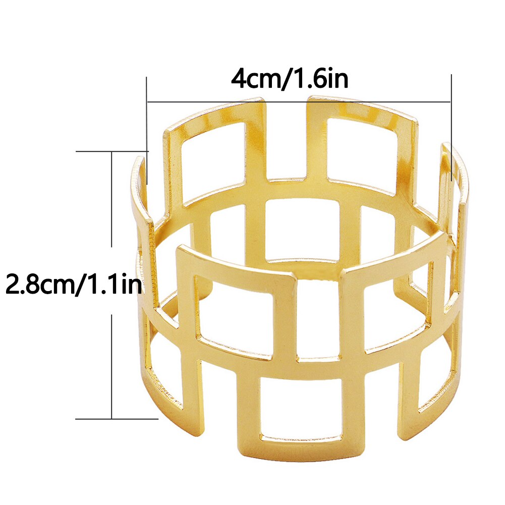 6Pcs Legering Vierkante Holle Servetringen Diner Goud Zilver Kleur Servet Houder Handdoek Serviette Servies Ring Gesp Tafel Decor