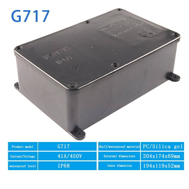 Outdoor Waterproof Electrical wiring Junction Box IP68 41A/450V With Terminal Can Cut Holes Connection Cable Wire Connector: G-717