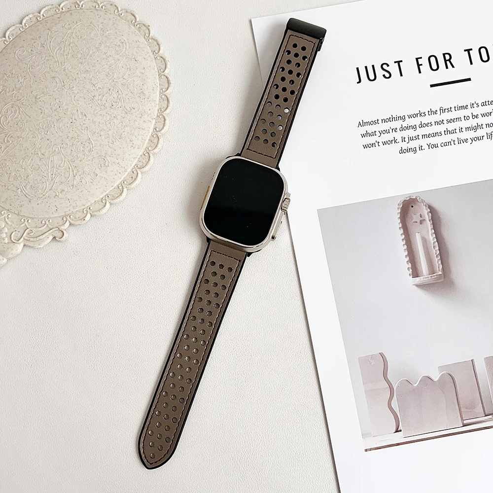 Magnetische band voor Apple Watch 10 Ultra 9 8 7 6 5 4 3 SE Ademende siliconen lederen band iWatch 49 mm 46 mm 42 45 41 mm 44 mm 40 mm: Steenkool zwart / 14mm