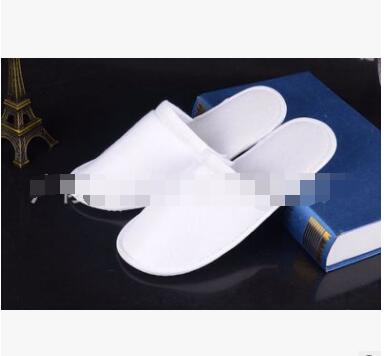 1 paar Witte Badstof Hotel Wegwerp Slippers Badstof Spa Gast Schoenen zachte bodem indoor schoenen handig: white