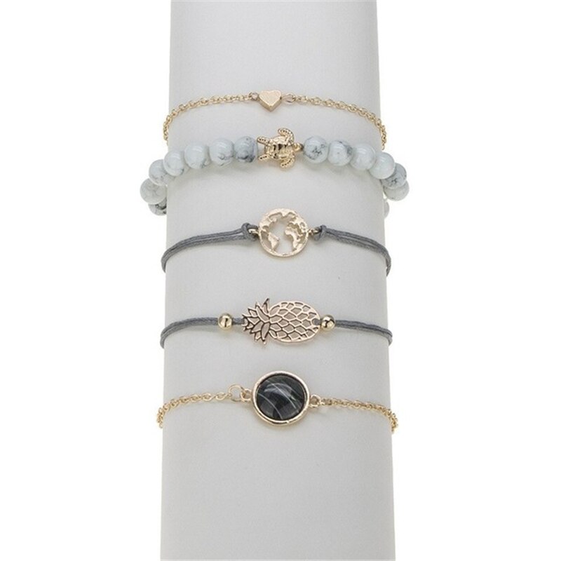 Kralen Schildpad Opaal Ananas Liefde Kaart Vrouwen Multi-layer Armband Set Sieraden