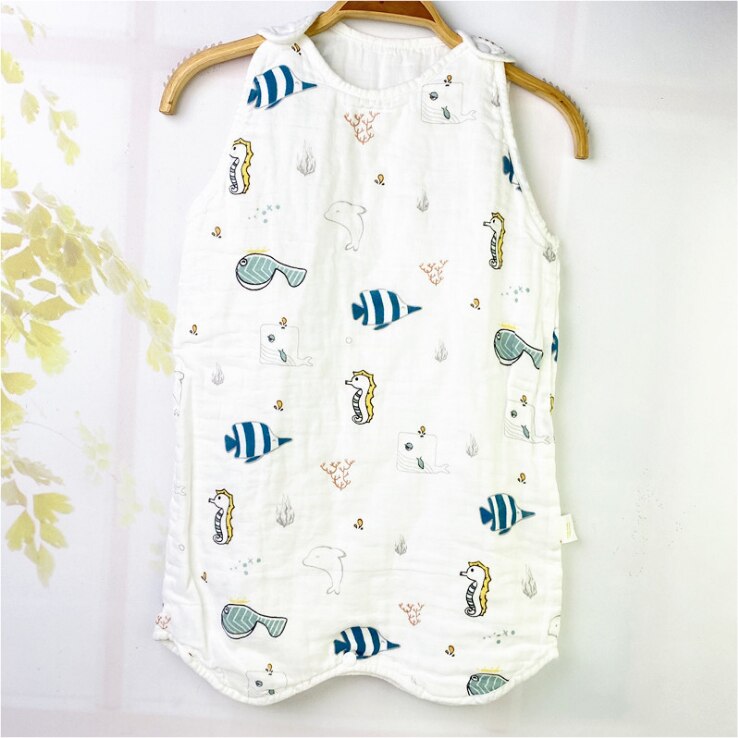 Wasoyoli Babyslaapzak 6 Lagen Mousseline Katoen 0-6 Jaar Mouwloze Peuter Baby Meisjes Jongens Deken Sleepers beddengoed: Seahorse / 12m