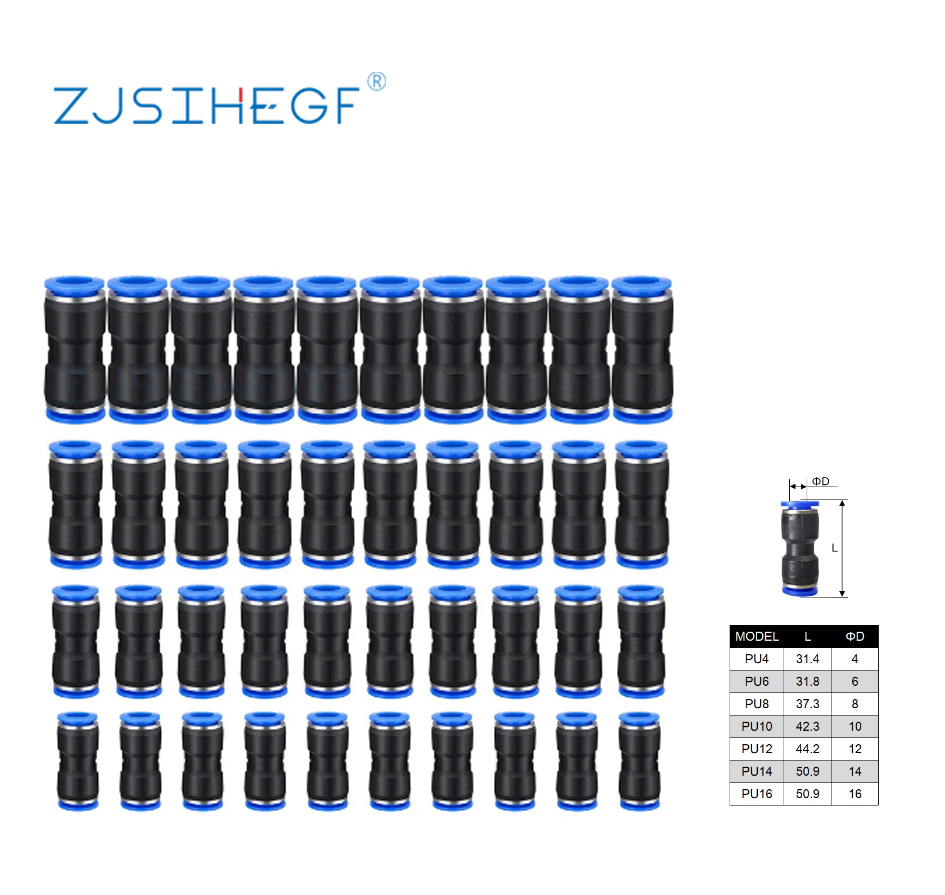 1 Stuks Pu Serie 4/6/8/10/12/14/16Mm Slang Luchtstroom Buis Plastic Snelle Lucht Pneumatische Connectoren Koppeling Messing Fitting