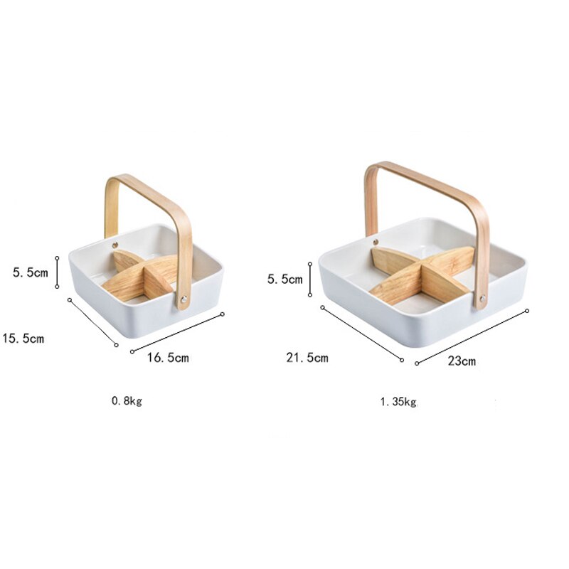 Nordic Ceramic Candy Dish Nut Candy Baskets Multi-grid Dried Fruit Nut Snack Storage Plates Kitchen Decorative Tray with Handle
