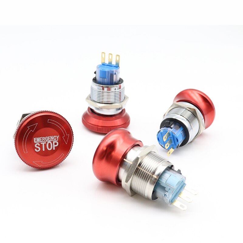 16/19/22mm stainless steel Emergency stop switch Push Button Switch latching 1NO1NC 2NO2NC Car button pin terminal 22JT
