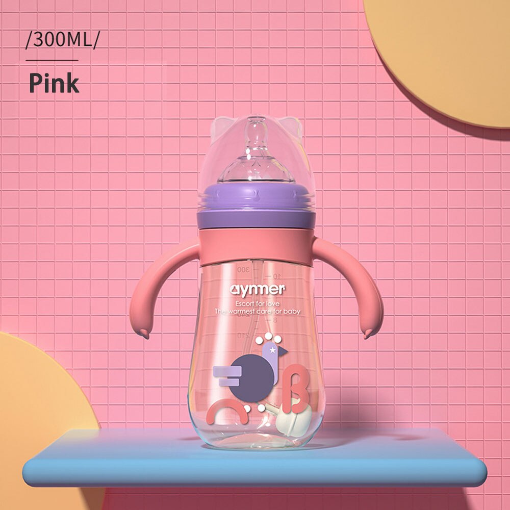 Biberon anti-fuite sans BPA pour bébé, gros calibre, bec de canard, eau, lait, PPSU, avec paille en Silicone: Pink 300ml