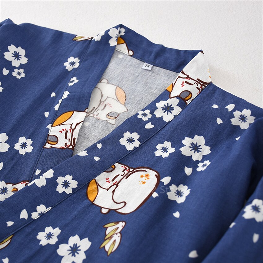 Elegante Japanse stijl lange mouwen gewaden katoenen kimono