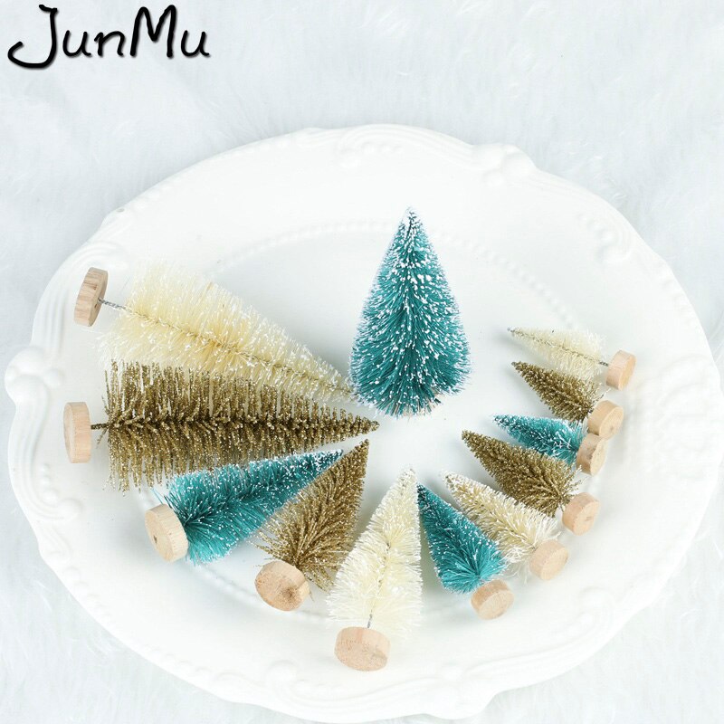 4 stk sisal fiber mini juletræ 3 farver sne frost lille fyrretræ gør det selv håndværk skrivebordsdekoration julepynt