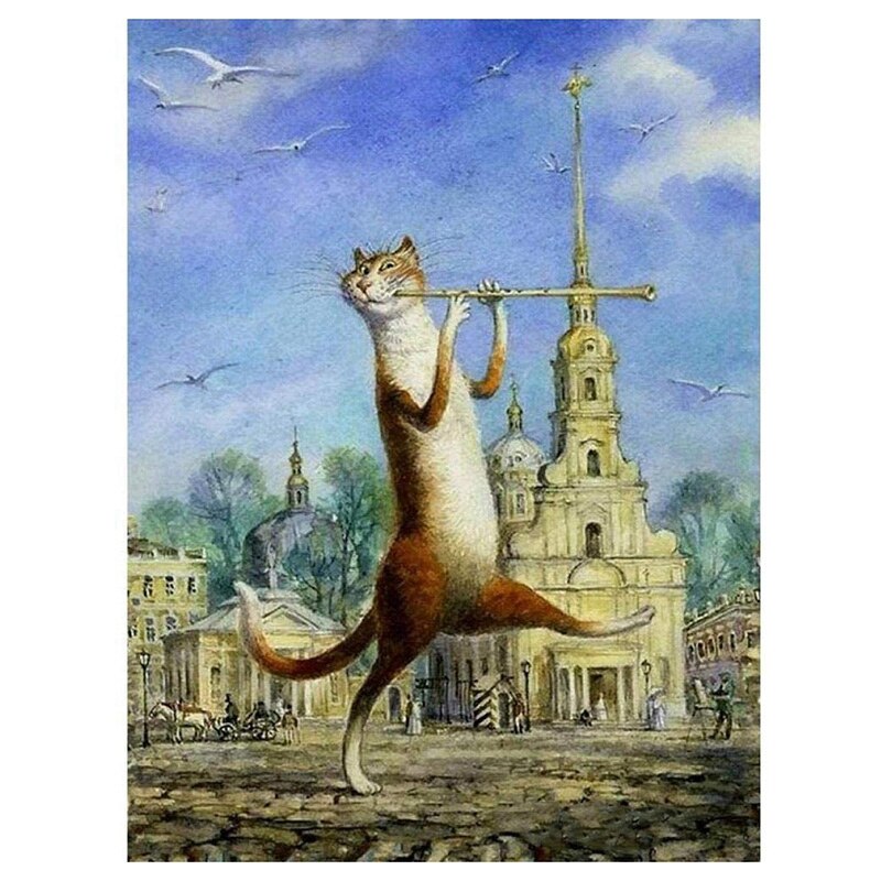 Diy Painting Paint By Numbers Cat Blowing Flute Abstract Canvas DIY Painting for Adults and Kids Without: Default Title