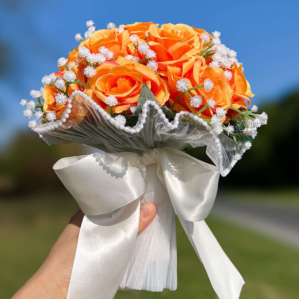 Babysbreath-Rosensträuße für sterben Braut, künstlicher Blumenstrauß für Hochzeiten Ich bin Freien, Valentinstag, Verlobungsfeiern: Orange