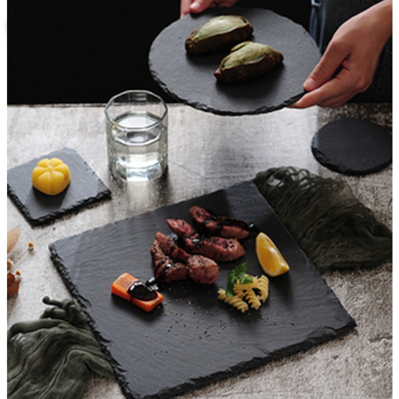 Western mad naturlig skifer tallerken firkantet sten sushi bøf grill ret ost pizza frugt kold ret mad te sort bakke