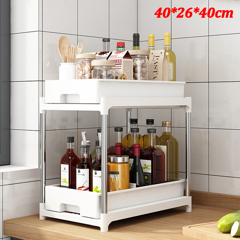 Estante de almacenamiento para encimera de cocina, cajones deslizantes de acero inoxidable, bandeja de armario, caja de especias, organizador debajo del fregadero: Verde claro