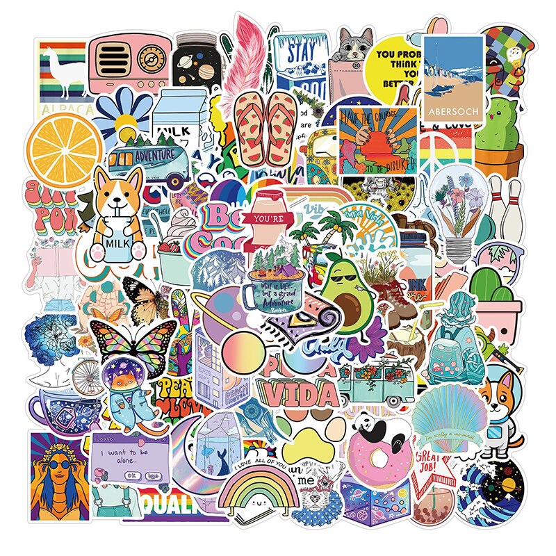100Pcs Cool Summer Stickers Girl Essential Stuff For Water Bottles Waterproof Decals Suitable Luggage Laptop Trendy Stickers