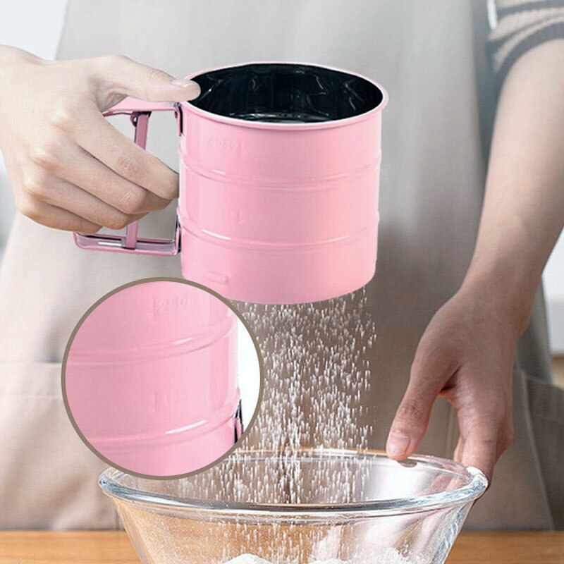 Tamiz de harina de acero inoxidable, cuchillo de malla semiautomático, agitador de azúcar en polvo, utensilios para hornear, herramienta de pastelería para hornear, Gadget de cocina