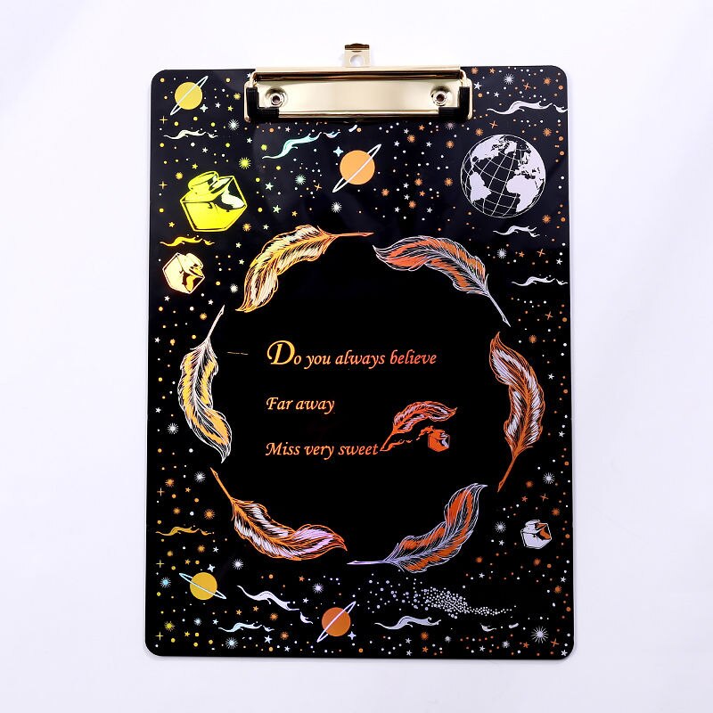 Fantasy starry akryl bronzing board klämma genomskinlig  a4 student hård plast skrivtavla brevpapper mapp: Gul