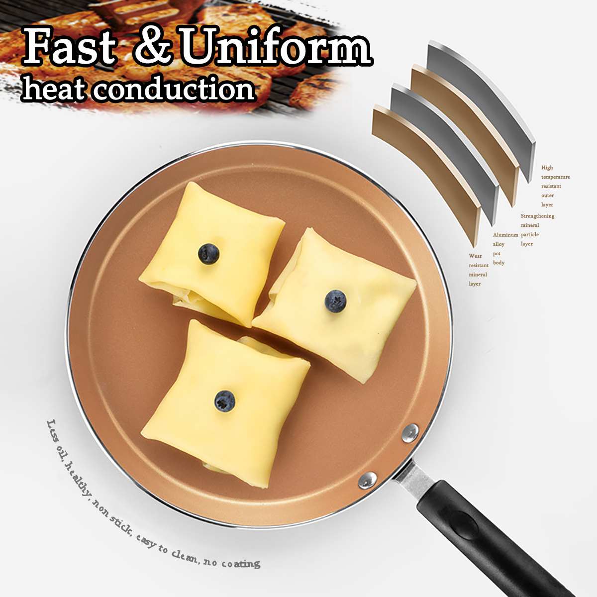 Aluminum Non Stick Frying Pan Maifan Stone Pan Omelette Fry Pan Universal Heat Conduction Fast for Induction Gas Oven 26cm