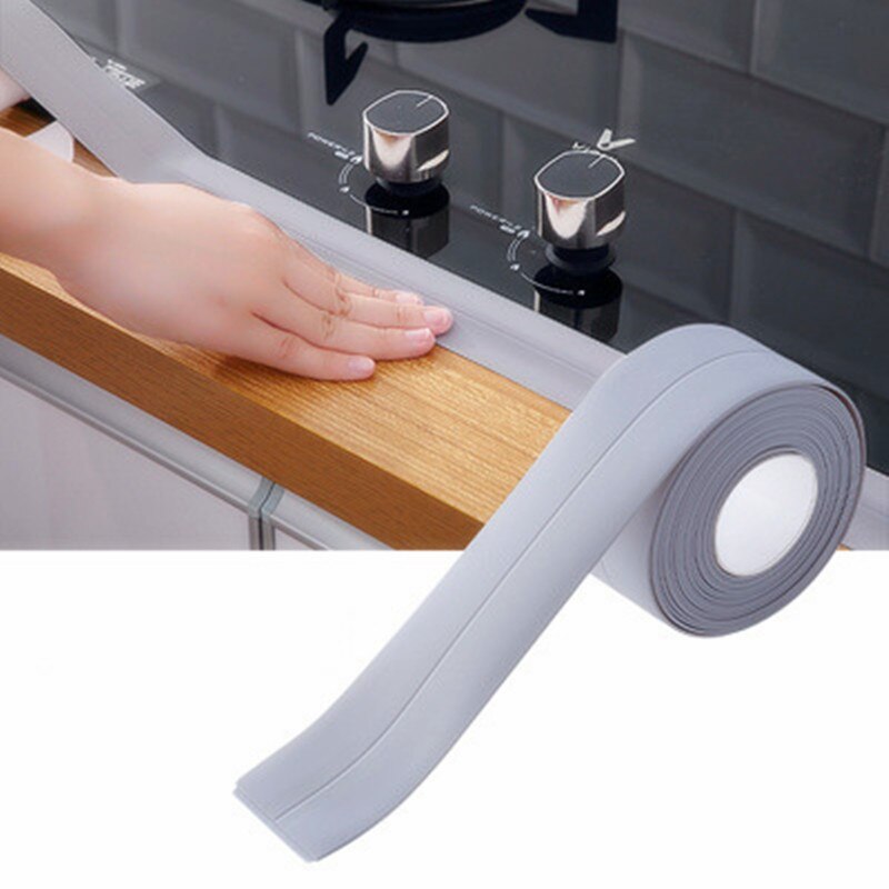 Køkkenvask vandtæt mærkat tape pvc meldug-bevis badeværelse bordplade vandholdende strimmel selvklæbende vaskemærkater: Grå / 1 mx 2.2cm