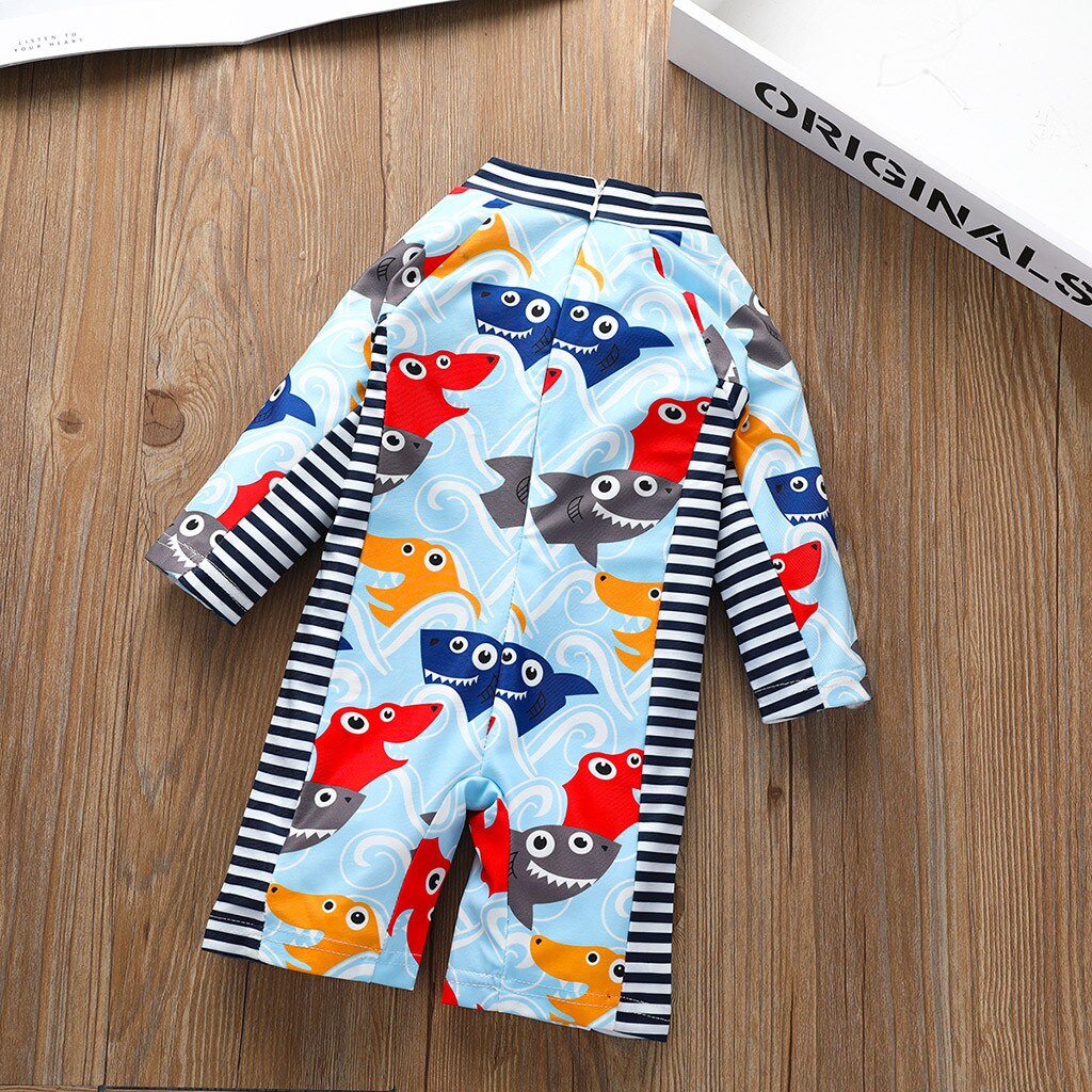 Peuter Baby Jongens Meisjes Cartoon Badpak Jumpsuit Badmode Badpak Lange Mouw Streep Badpak Ropa De Varon