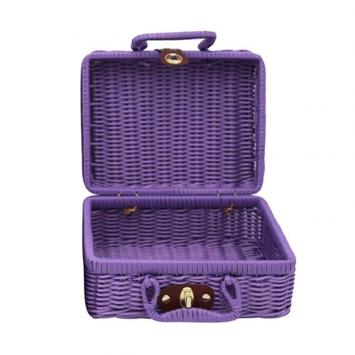Vintage Draagbare Handgemaakte Rieten Rotan Geweven Mand Make Organizer Picknick Bagage Opslag Mand Custom-Made Hand Cadeau Mand: Purple