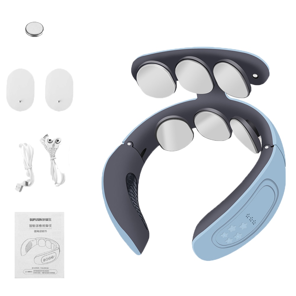 6 Head Neck Massager Smart Massager With Heating Electric Cervical Vertebra Pain Relief Tool Neck Back Relaxtion Health Care: D3 6head Blue