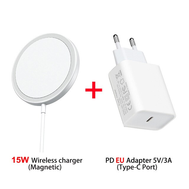 Chargeur sans fil magnétique 15W pour iphone 12 chargeur magsafe pour iphone 12 chargeur rapide pro max pour samsung xiaomi: Add EU adapter